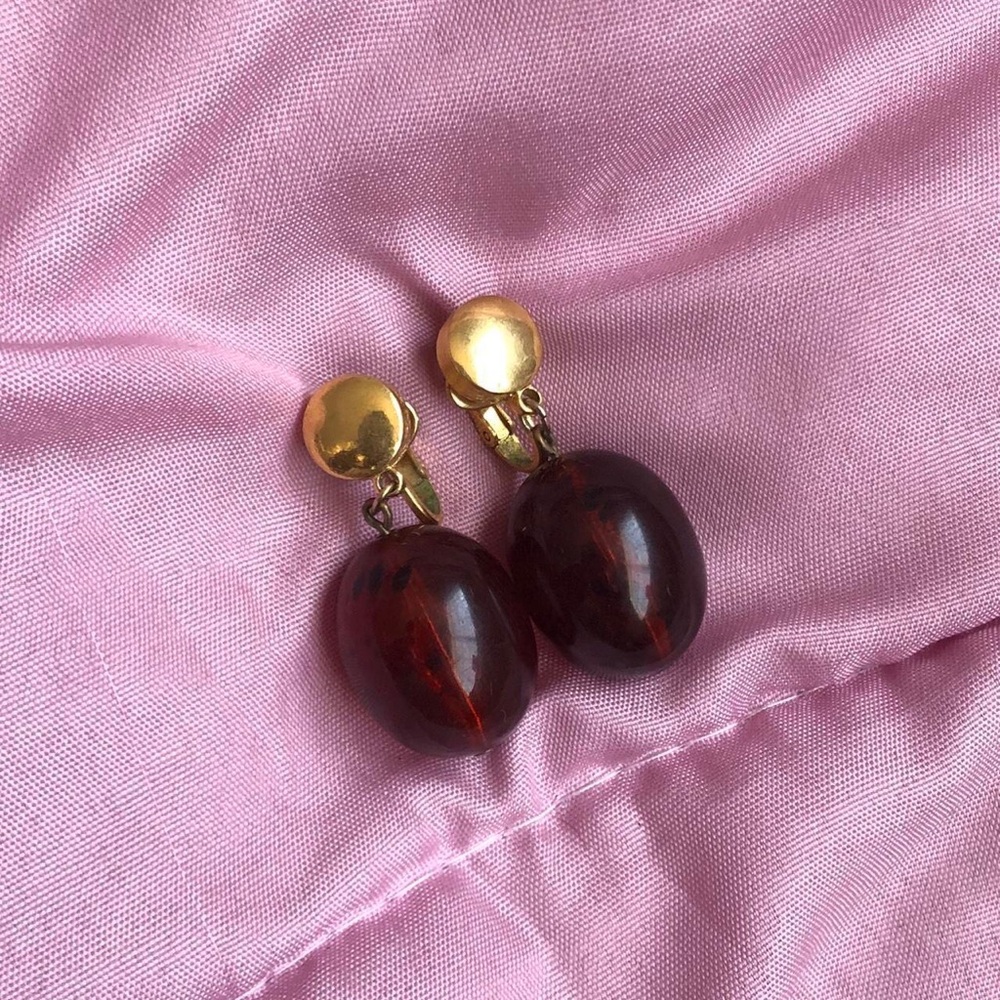 Vintage Crown Trifari Tear Drop Dangle Clip On Earrings Glam Event Boho Cottage